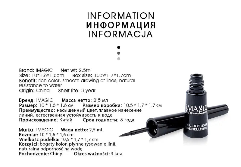 Delineador líquido imagic-impermeável para mulheres, 1 parte, maquiagem dos olhos, duradouro, natural, cosméticos de beleza