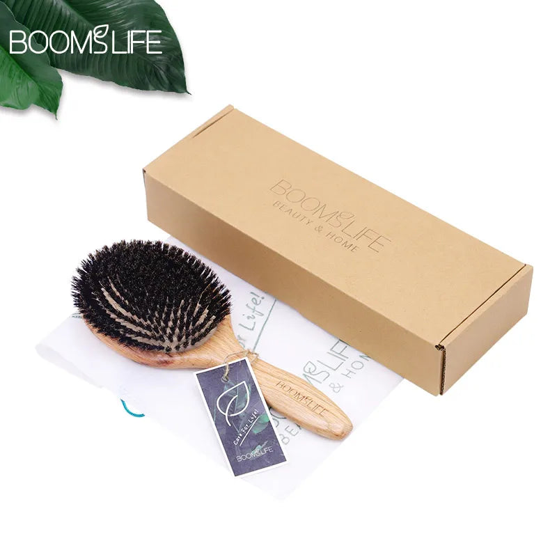 BOOMSLIFE Boar Bristle Hair Brush Women Combs for Hair Wood HairBrush Detangle Straightener Brush Hair Comb Barber Accessories