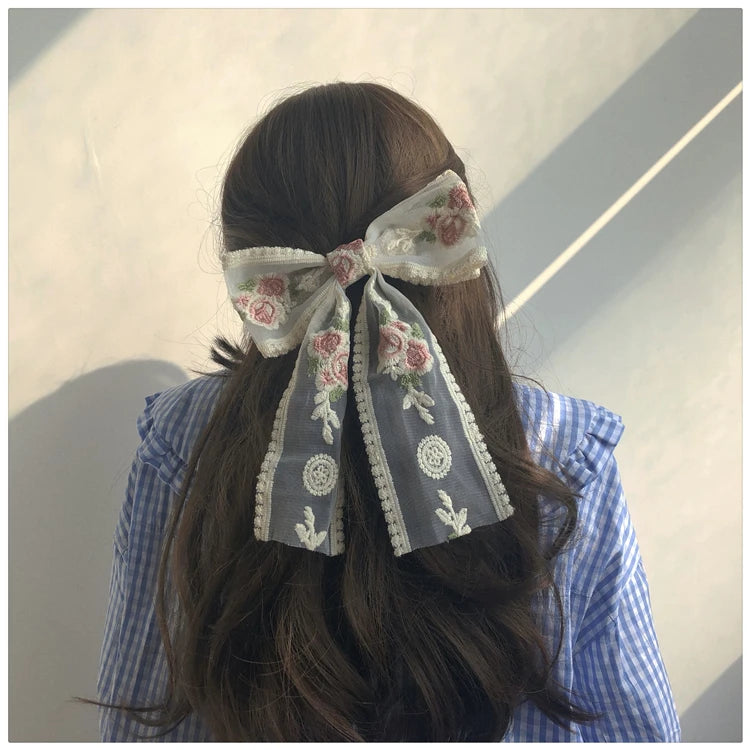 Embroidery Hair Bows Lace Big Bows Hairclip Women Elegant Spring Clip Spring Summer Hair Accessories Women Barrettes