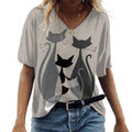 Desenhos animados 3D de mulheres Anime Cat T-shirt, Harajuku, casual, manga curta, decote em v, roupas femininas extragrandes, camiseta superior, moda