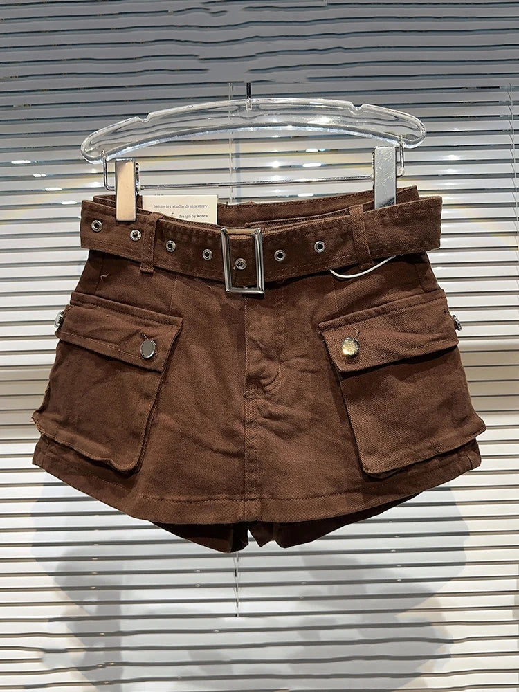 DEAT-Mini Shorts Monocromáticos de Cintura Alta Feminina, Saias Casual, Cinto, Moda, Novo, Verão, 2022, 11XX5004