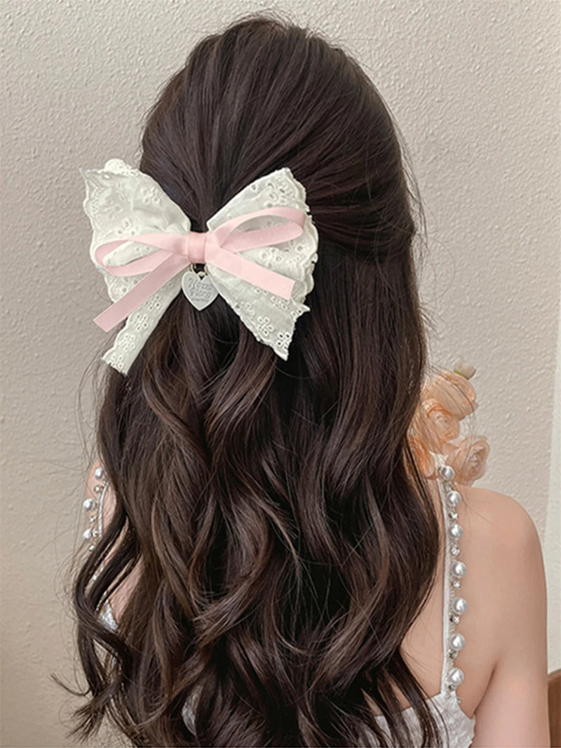 Embroidery Hair Bows Lace Big Bows Hairclip Women Elegant Spring Clip Spring Summer Hair Accessories Women Barrettes