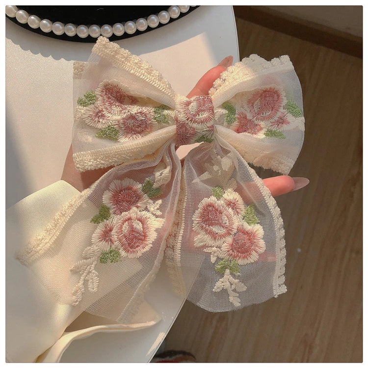 Embroidery Hair Bows Lace Big Bows Hairclip Women Elegant Spring Clip Spring Summer Hair Accessories Women Barrettes