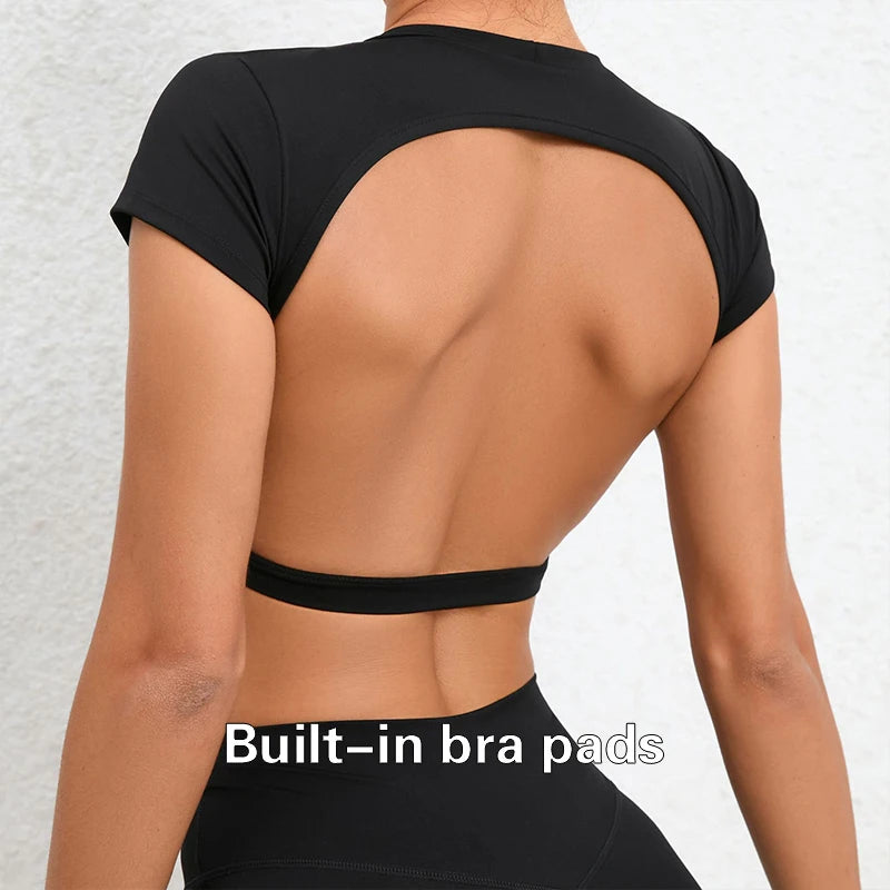 Camisa academia,Roupas fitness feminina academia,Blusa academia feminina,Hearuisavy respirável camisas esportivas para mulheres, Workout Sportswear, Fitness Training, Backless Yoga Vestuário, Sport Crop Tops, Gym Top