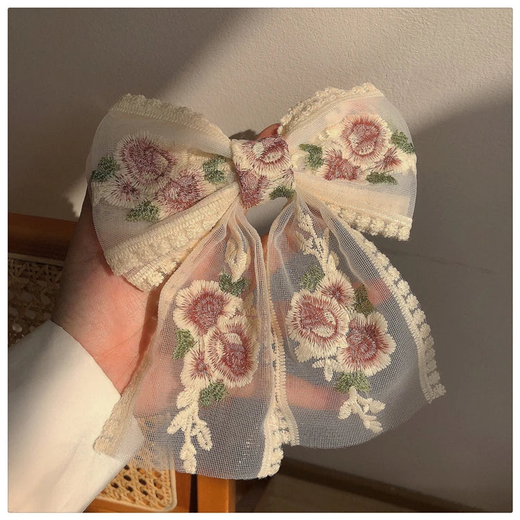 Embroidery Hair Bows Lace Big Bows Hairclip Women Elegant Spring Clip Spring Summer Hair Accessories Women Barrettes