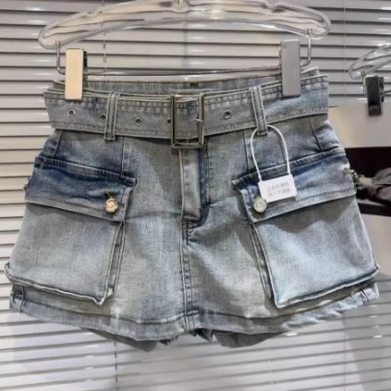 DEAT-Mini Shorts Monocromáticos de Cintura Alta Feminina, Saias Casual, Cinto, Moda, Novo, Verão, 2022, 11XX5004