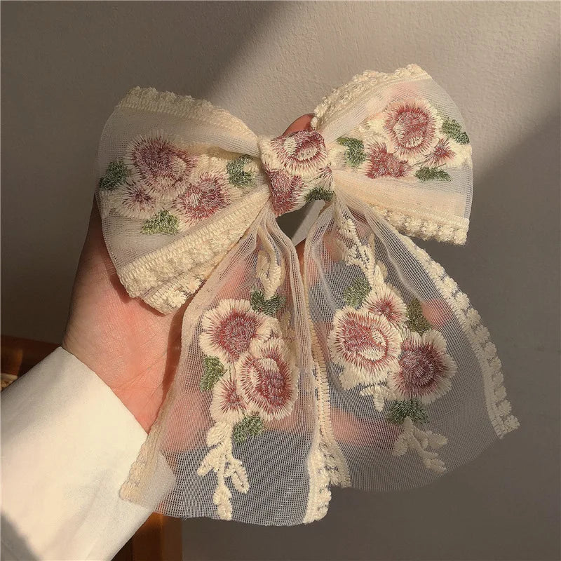 Embroidery Hair Bows Lace Big Bows Hairclip Women Elegant Spring Clip Spring Summer Hair Accessories Women Barrettes