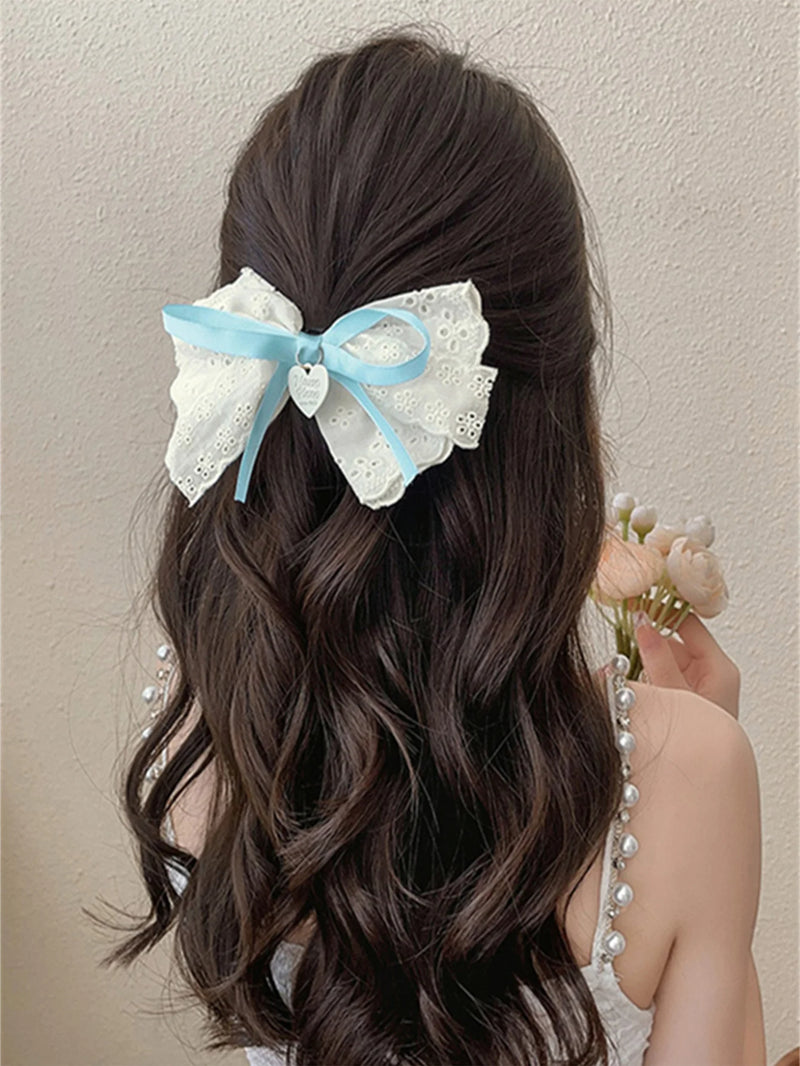 Embroidery Hair Bows Lace Big Bows Hairclip Women Elegant Spring Clip Spring Summer Hair Accessories Women Barrettes