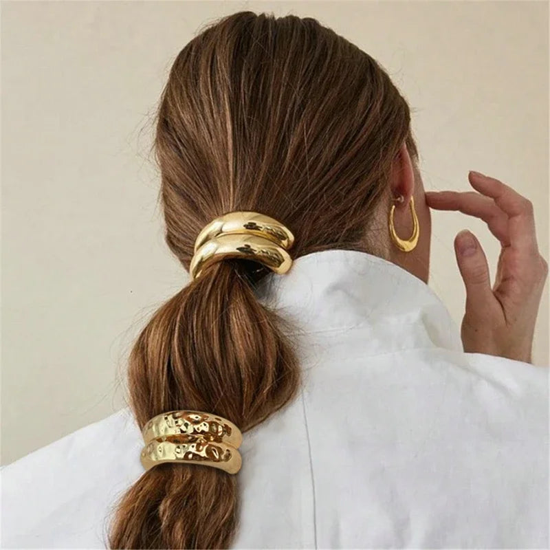 Fashion Punk Geometric Metal Hair Bands Elastic Hair Scrunchies Hair Rope Headbands For Women Girls Hair Accessories Gifts