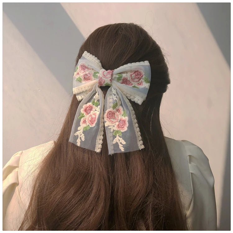 Embroidery Hair Bows Lace Big Bows Hairclip Women Elegant Spring Clip Spring Summer Hair Accessories Women Barrettes