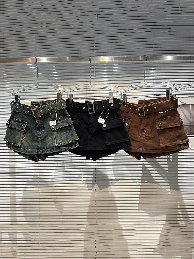 DEAT-Mini Shorts Monocromáticos de Cintura Alta Feminina, Saias Casual, Cinto, Moda, Novo, Verão, 2022, 11XX5004