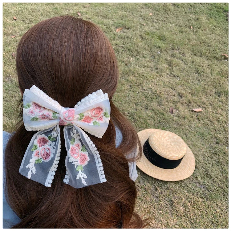 Embroidery Hair Bows Lace Big Bows Hairclip Women Elegant Spring Clip Spring Summer Hair Accessories Women Barrettes