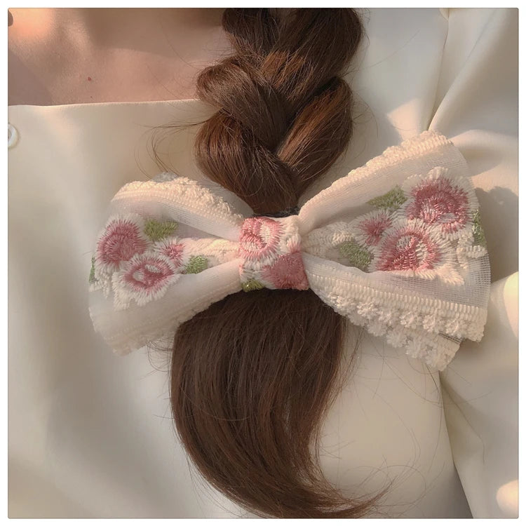 Embroidery Hair Bows Lace Big Bows Hairclip Women Elegant Spring Clip Spring Summer Hair Accessories Women Barrettes