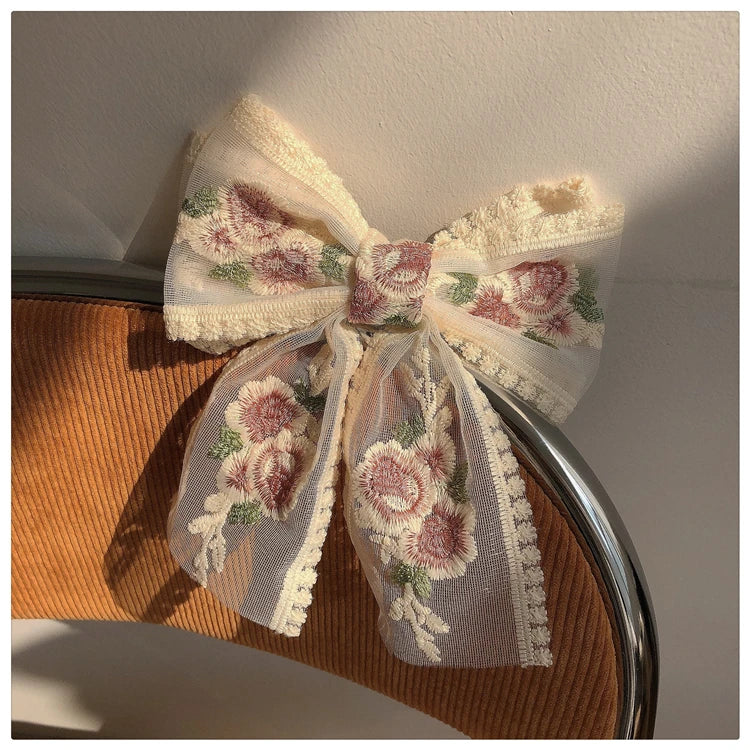 Embroidery Hair Bows Lace Big Bows Hairclip Women Elegant Spring Clip Spring Summer Hair Accessories Women Barrettes