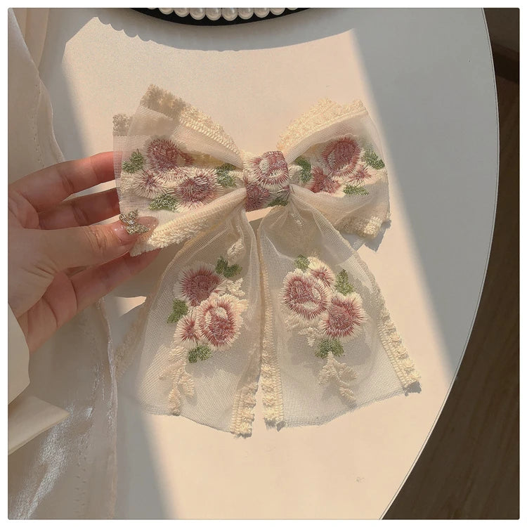 Embroidery Hair Bows Lace Big Bows Hairclip Women Elegant Spring Clip Spring Summer Hair Accessories Women Barrettes