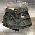 DEAT-Mini Shorts Monocromáticos de Cintura Alta Feminina, Saias Casual, Cinto, Moda, Novo, Verão, 2022, 11XX5004