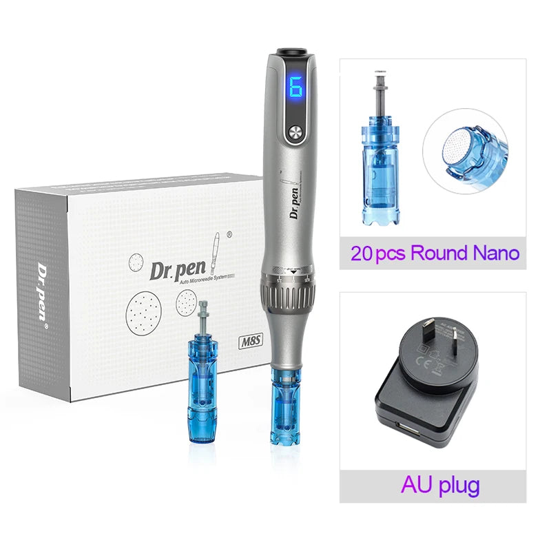 Autêntico Dr Pen Ultima M8S, 22 Pcs Agulha Pin, Anti Back Flow, Microneedling Pen, Derma Pen, Máquina de Beleza Sem Fio, Skincare Pen