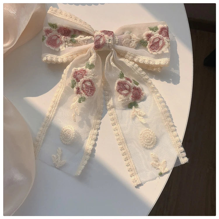 Embroidery Hair Bows Lace Big Bows Hairclip Women Elegant Spring Clip Spring Summer Hair Accessories Women Barrettes