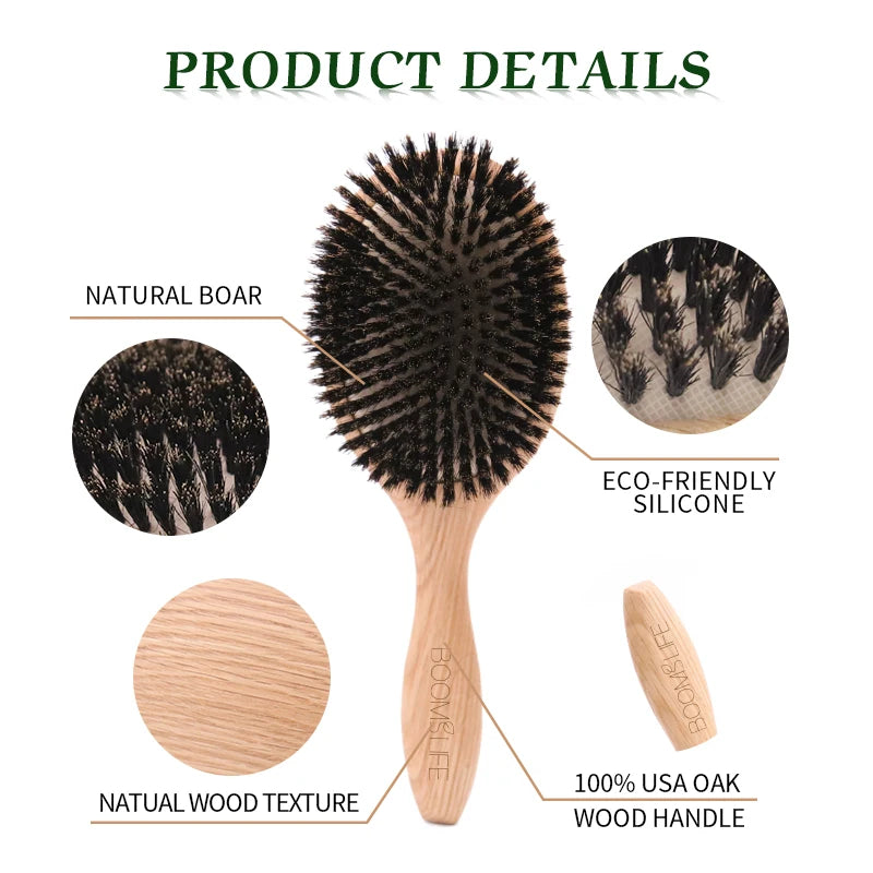 BOOMSLIFE Boar Bristle Hair Brush Women Combs for Hair Wood HairBrush Detangle Straightener Brush Hair Comb Barber Accessories