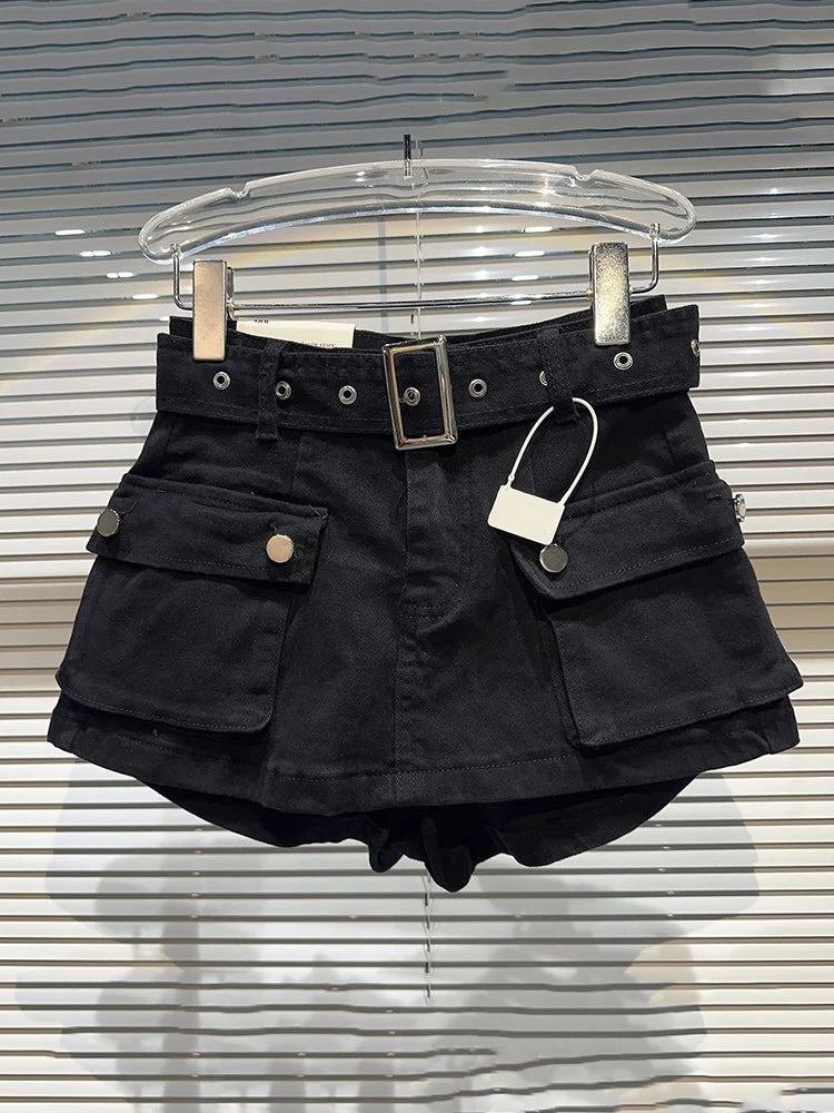 DEAT-Mini Shorts Monocromáticos de Cintura Alta Feminina, Saias Casual, Cinto, Moda, Novo, Verão, 2022, 11XX5004