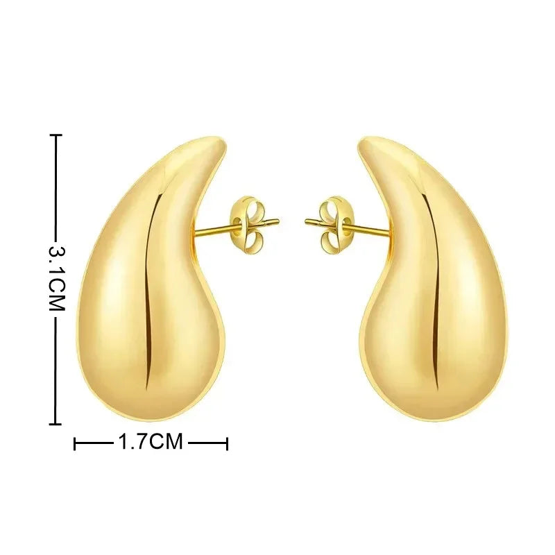 LATS New Trendy Plate Gold Color Chunky Waterdrop Dupes Drop Earrings for Women Personality Glossy Teardrop Earring Jewelry Gift