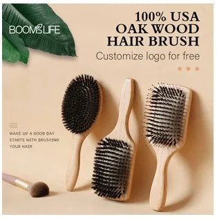 BOOMSLIFE Boar Bristle Hair Brush Women Combs for Hair Wood HairBrush Detangle Straightener Brush Hair Comb Barber Accessories