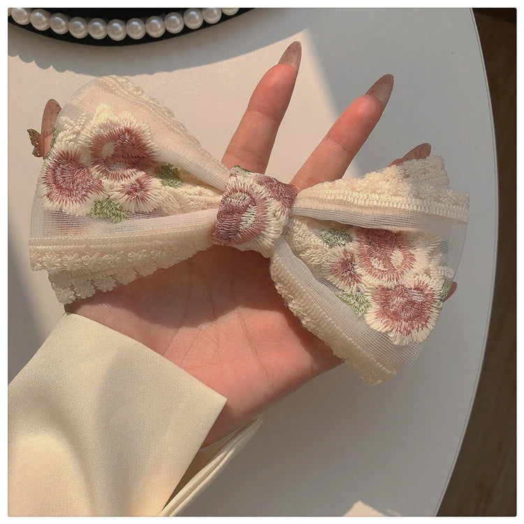 Embroidery Hair Bows Lace Big Bows Hairclip Women Elegant Spring Clip Spring Summer Hair Accessories Women Barrettes