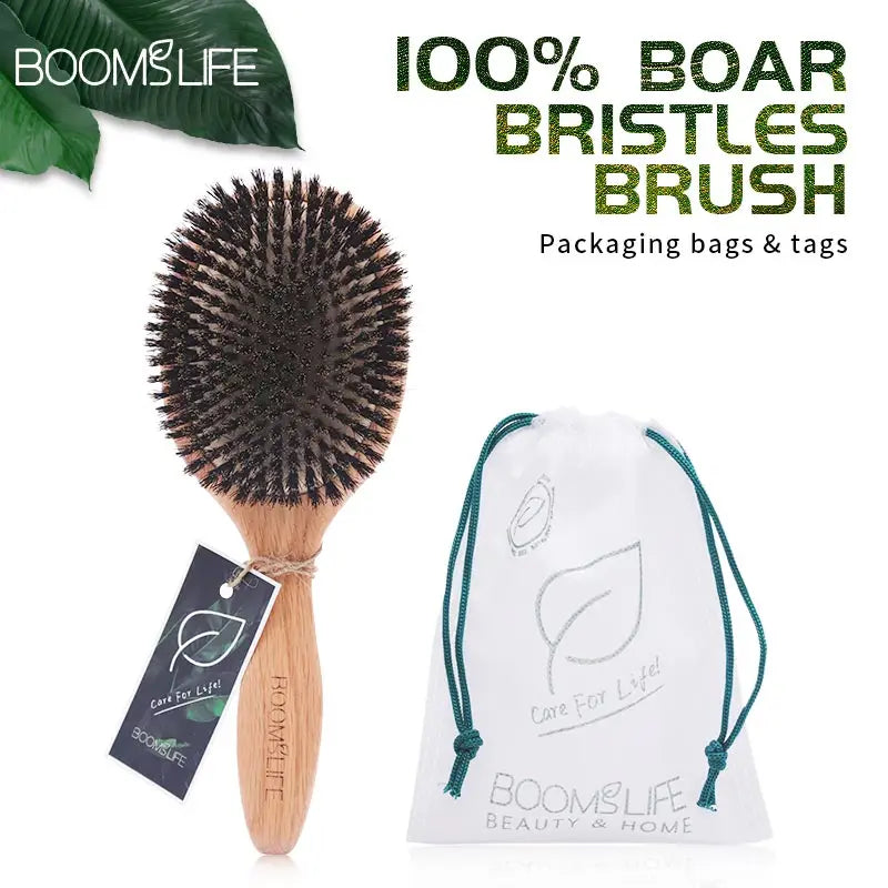 BOOMSLIFE Boar Bristle Hair Brush Women Combs for Hair Wood HairBrush Detangle Straightener Brush Hair Comb Barber Accessories