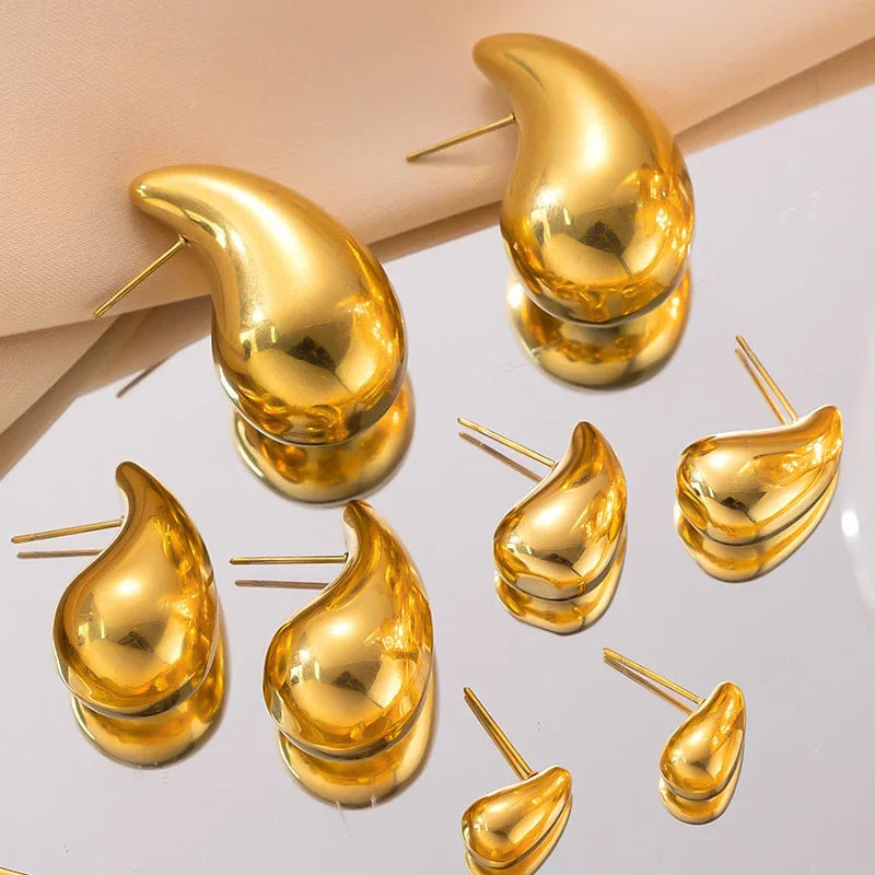 LATS New Trendy Plate Gold Color Chunky Waterdrop Dupes Drop Earrings for Women Personality Glossy Teardrop Earring Jewelry Gift