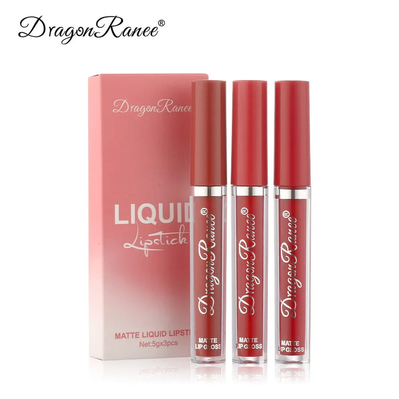 Conjunto de batons líquidos duradouros, maquiagem para mulheres, cosméticos de beleza coreanos, fosco, à prova d'água, 3 pcs