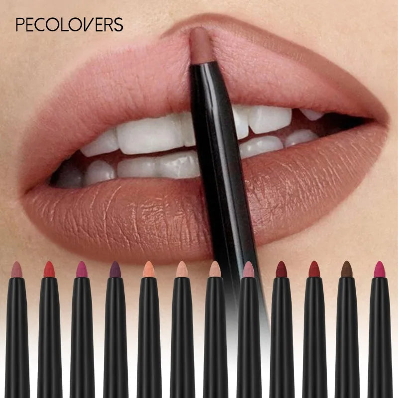 Lápis Lipliner Matte impermeável, batom de contorno vermelho, duradouro, antiaderente, maquiagem de lábios hidratantes, 12 cores