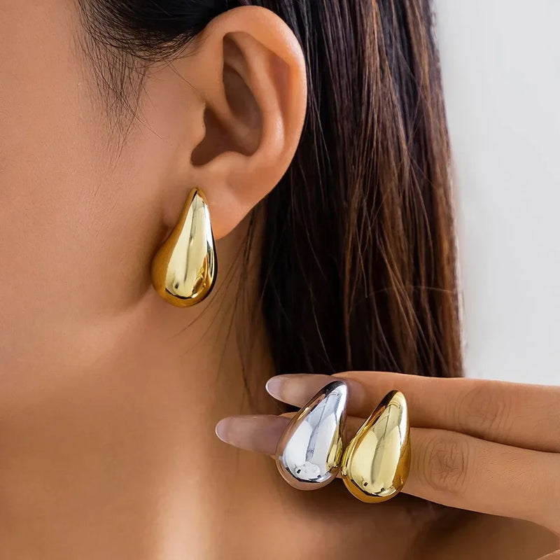 LATS New Trendy Plate Gold Color Chunky Waterdrop Dupes Drop Earrings for Women Personality Glossy Teardrop Earring Jewelry Gift