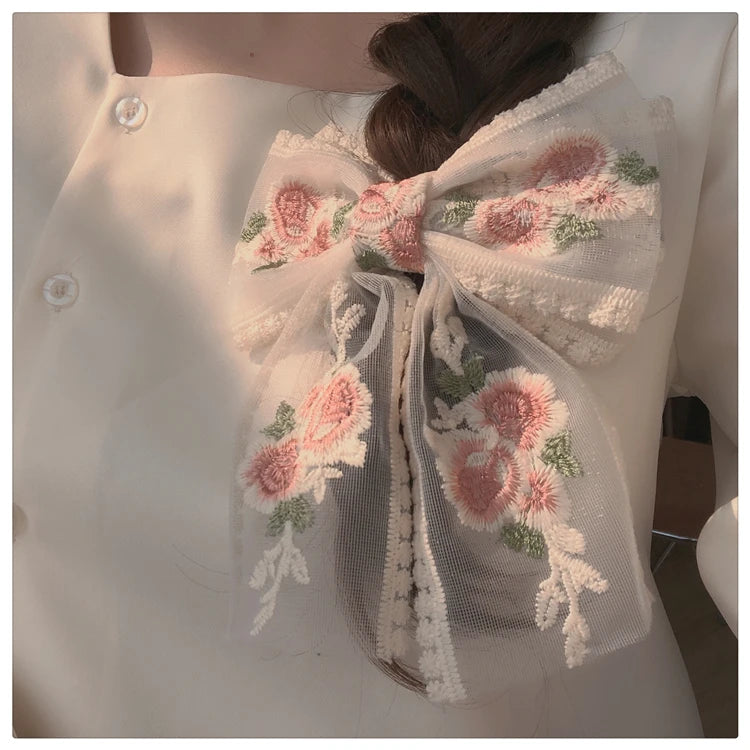 Embroidery Hair Bows Lace Big Bows Hairclip Women Elegant Spring Clip Spring Summer Hair Accessories Women Barrettes