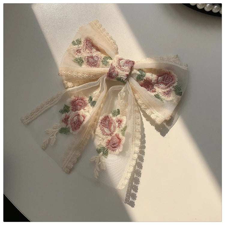 Embroidery Hair Bows Lace Big Bows Hairclip Women Elegant Spring Clip Spring Summer Hair Accessories Women Barrettes