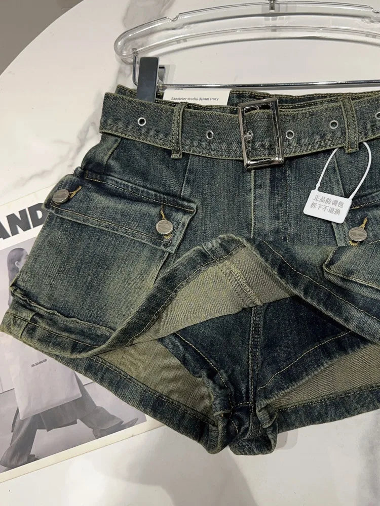 DEAT-Mini Shorts Monocromáticos de Cintura Alta Feminina, Saias Casual, Cinto, Moda, Novo, Verão, 2022, 11XX5004