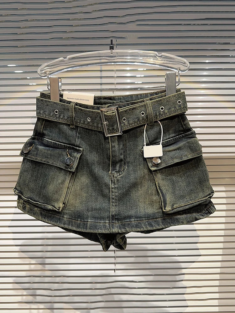 DEAT-Mini Shorts Monocromáticos de Cintura Alta Feminina, Saias Casual, Cinto, Moda, Novo, Verão, 2022, 11XX5004