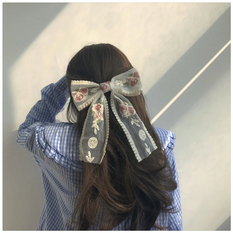 Embroidery Hair Bows Lace Big Bows Hairclip Women Elegant Spring Clip Spring Summer Hair Accessories Women Barrettes