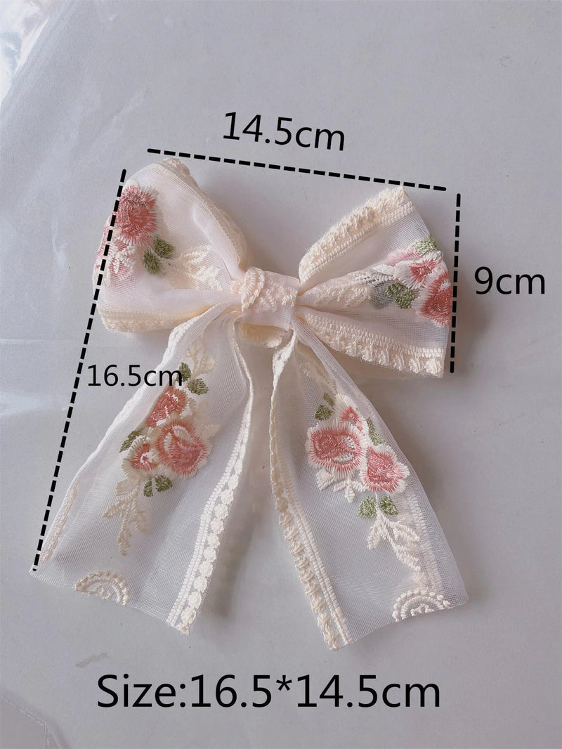 Embroidery Hair Bows Lace Big Bows Hairclip Women Elegant Spring Clip Spring Summer Hair Accessories Women Barrettes