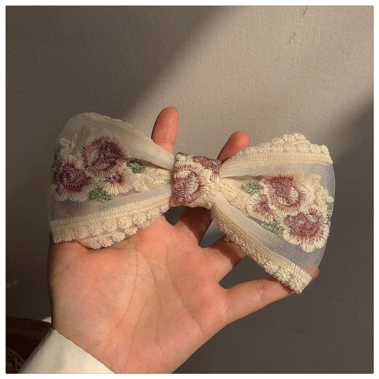 Embroidery Hair Bows Lace Big Bows Hairclip Women Elegant Spring Clip Spring Summer Hair Accessories Women Barrettes