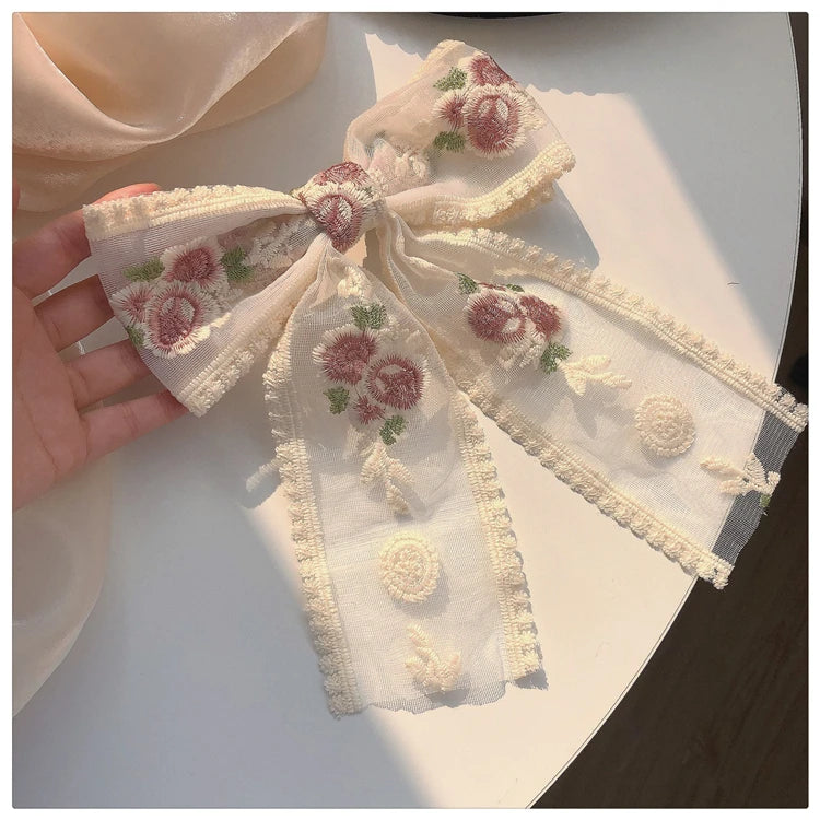 Embroidery Hair Bows Lace Big Bows Hairclip Women Elegant Spring Clip Spring Summer Hair Accessories Women Barrettes