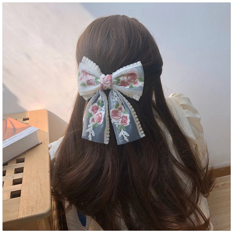 Embroidery Hair Bows Lace Big Bows Hairclip Women Elegant Spring Clip Spring Summer Hair Accessories Women Barrettes