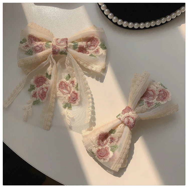 Embroidery Hair Bows Lace Big Bows Hairclip Women Elegant Spring Clip Spring Summer Hair Accessories Women Barrettes