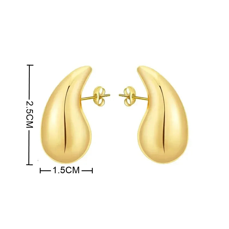 LATS New Trendy Plate Gold Color Chunky Waterdrop Dupes Drop Earrings for Women Personality Glossy Teardrop Earring Jewelry Gift