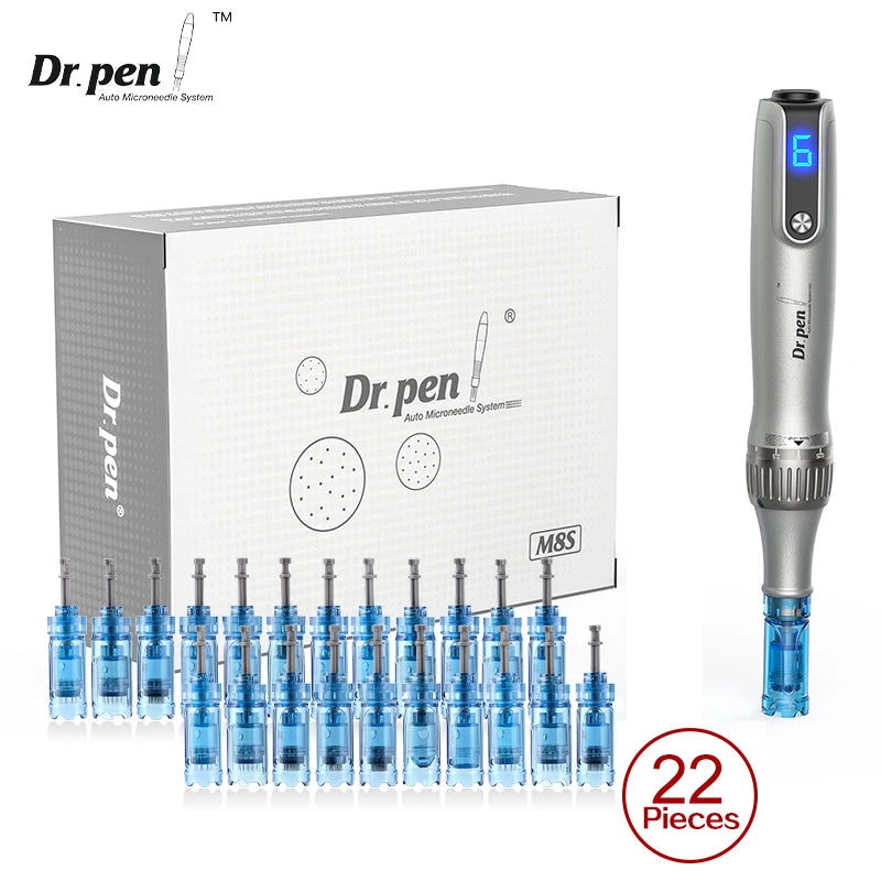 Autêntico Dr Pen Ultima M8S, 22 Pcs Agulha Pin, Anti Back Flow, Microneedling Pen, Derma Pen, Máquina de Beleza Sem Fio, Skincare Pen