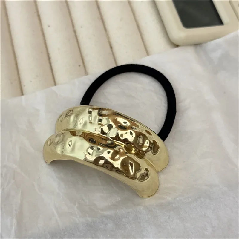 Fashion Punk Geometric Metal Hair Bands Elastic Hair Scrunchies Hair Rope Headbands For Women Girls Hair Accessories Gifts