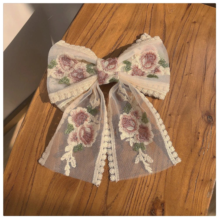 Embroidery Hair Bows Lace Big Bows Hairclip Women Elegant Spring Clip Spring Summer Hair Accessories Women Barrettes