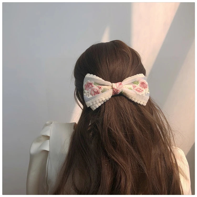 Embroidery Hair Bows Lace Big Bows Hairclip Women Elegant Spring Clip Spring Summer Hair Accessories Women Barrettes