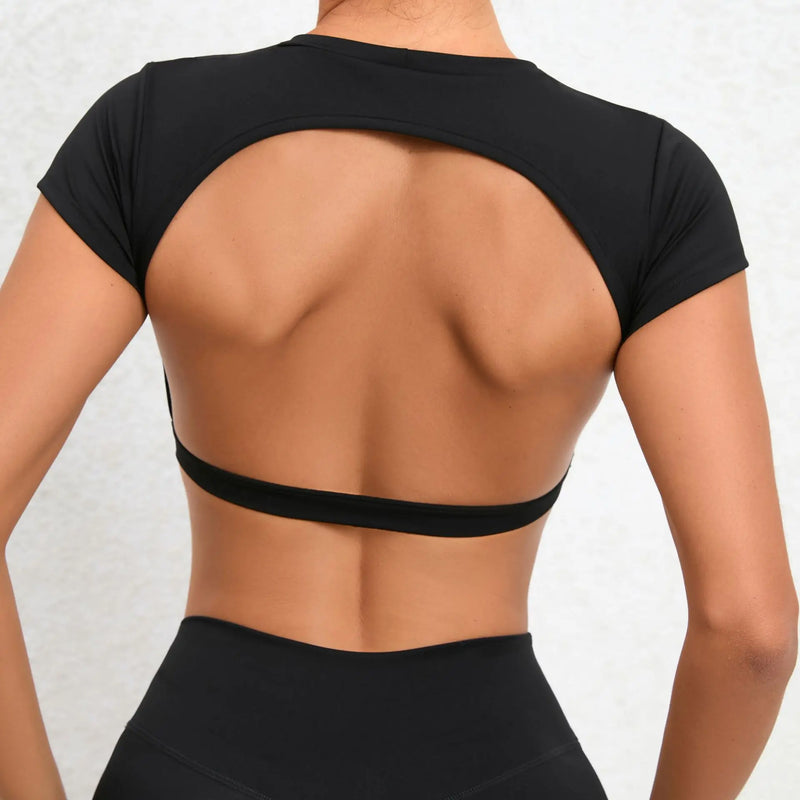 Camisa academia,Roupas fitness feminina academia,Blusa academia feminina,Hearuisavy respirável camisas esportivas para mulheres, Workout Sportswear, Fitness Training, Backless Yoga Vestuário, Sport Crop Tops, Gym Top